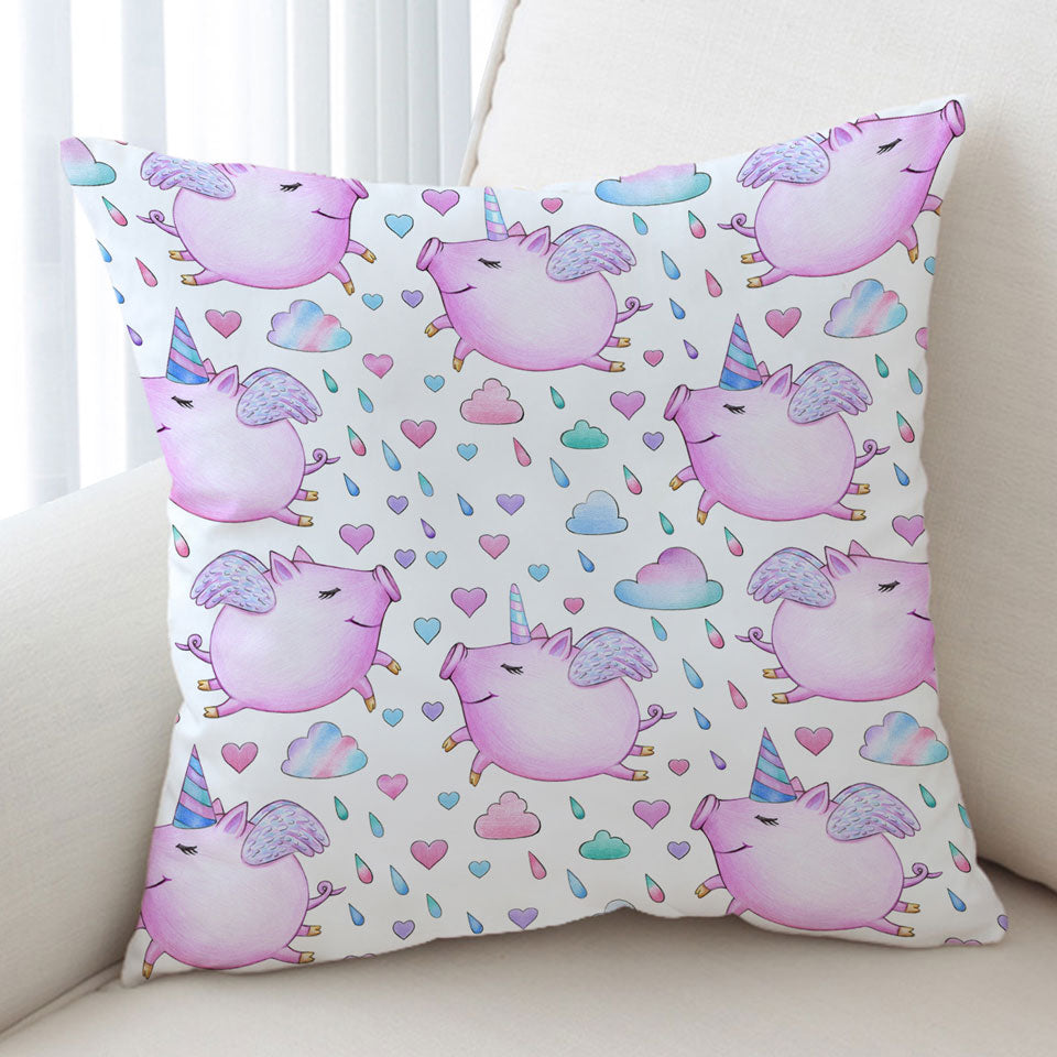 Pink Decorative Pillows of Adorable Unicorn Pigs