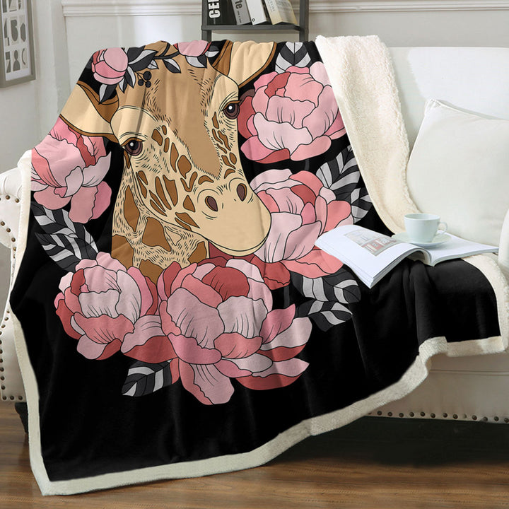 Pink Floral Giraffe Fleece Blankets