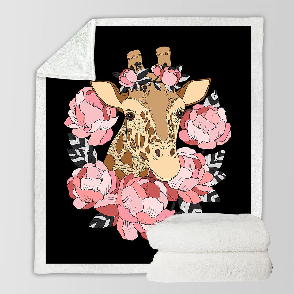 Pink Floral Giraffe Sofa Blankets