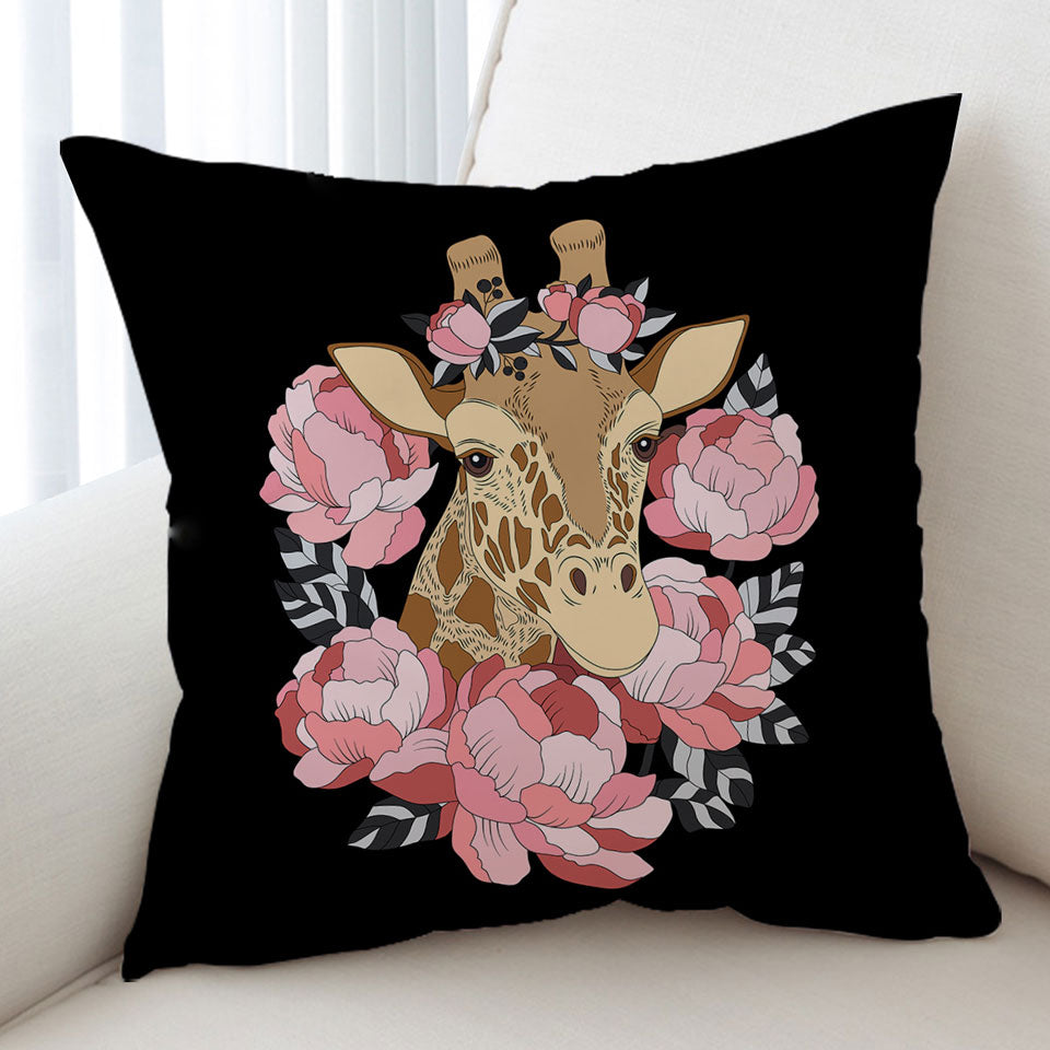 Pink Floral Giraffe Throw Pillow