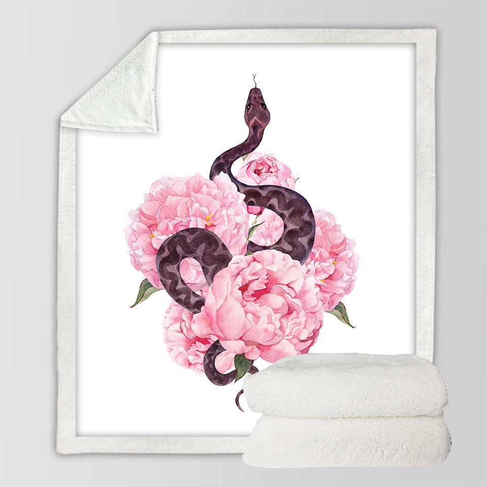 Pink Flowers Snake Fleece Blankets