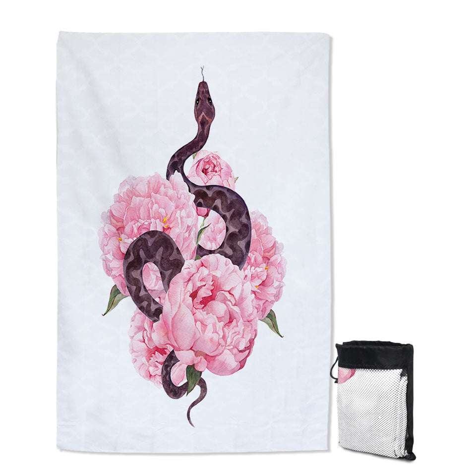 Pink Flowers Snake Quick Dry Beach Towel