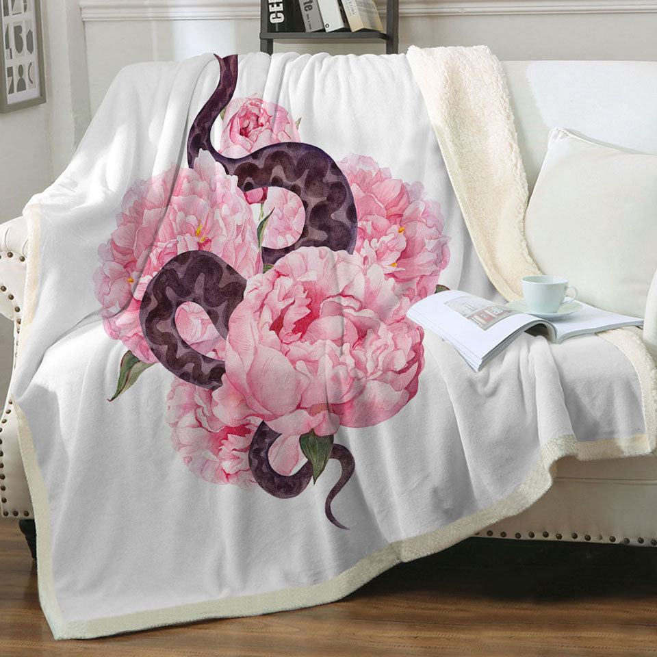 Pink Flowers Snake Sherpa Blanket