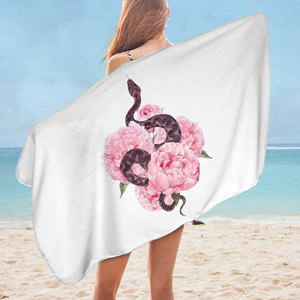 Pink Flowers Snake Swims Towel