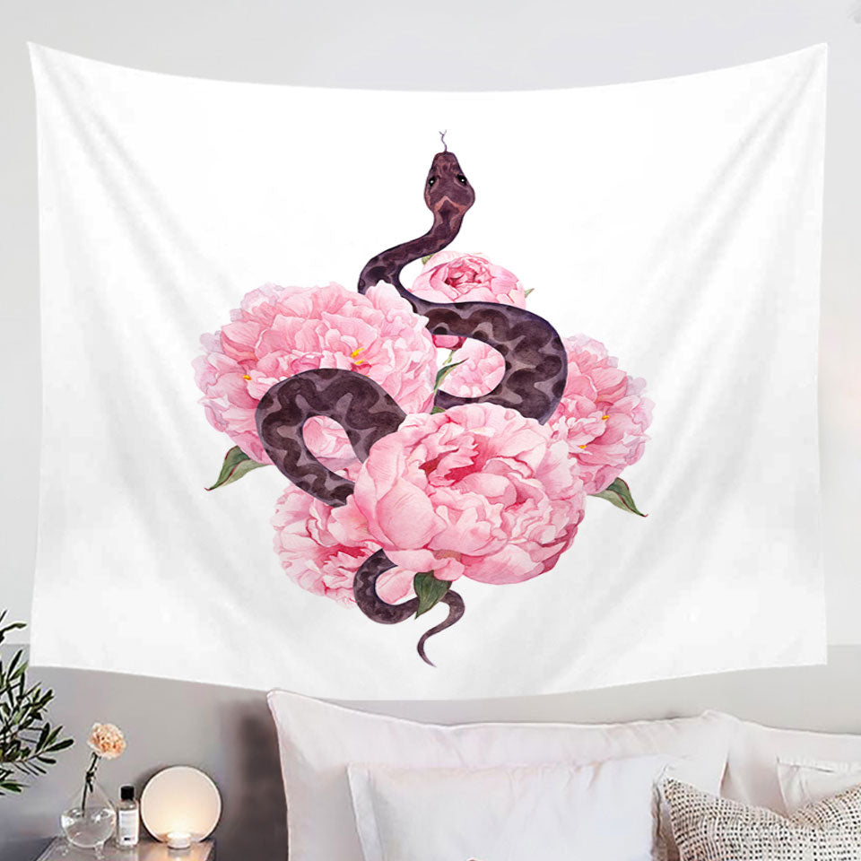 Pink Flowers Snake Wall Decor Tapestry