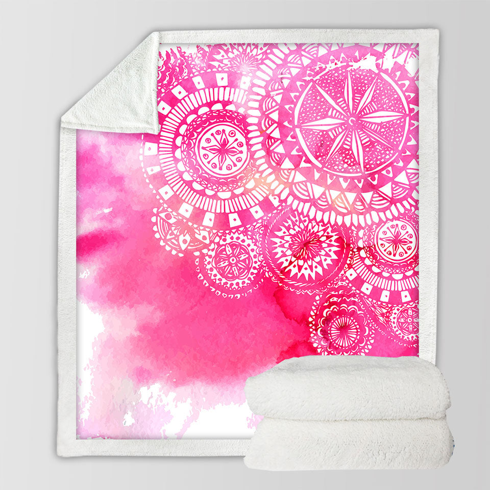 Pink Fog and White Mandalas Decorative Blankets