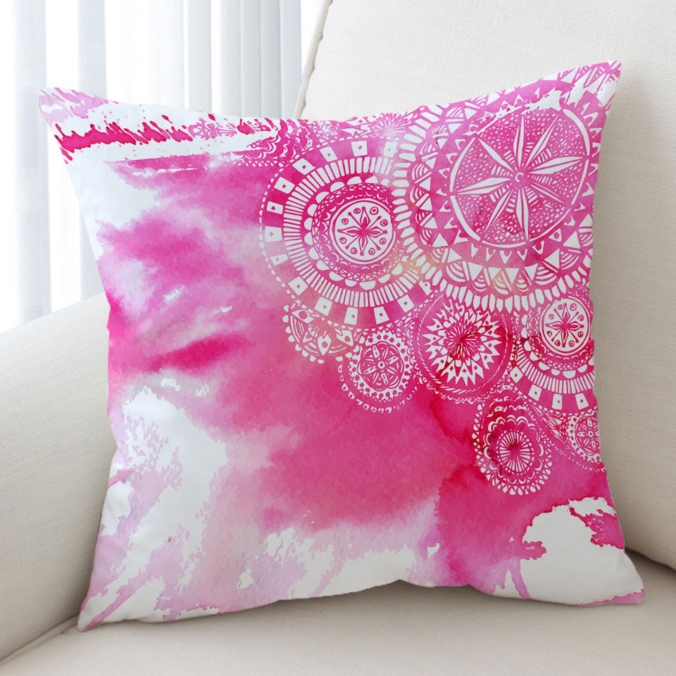 Pink Fog and White Mandalas Decorative Pillows
