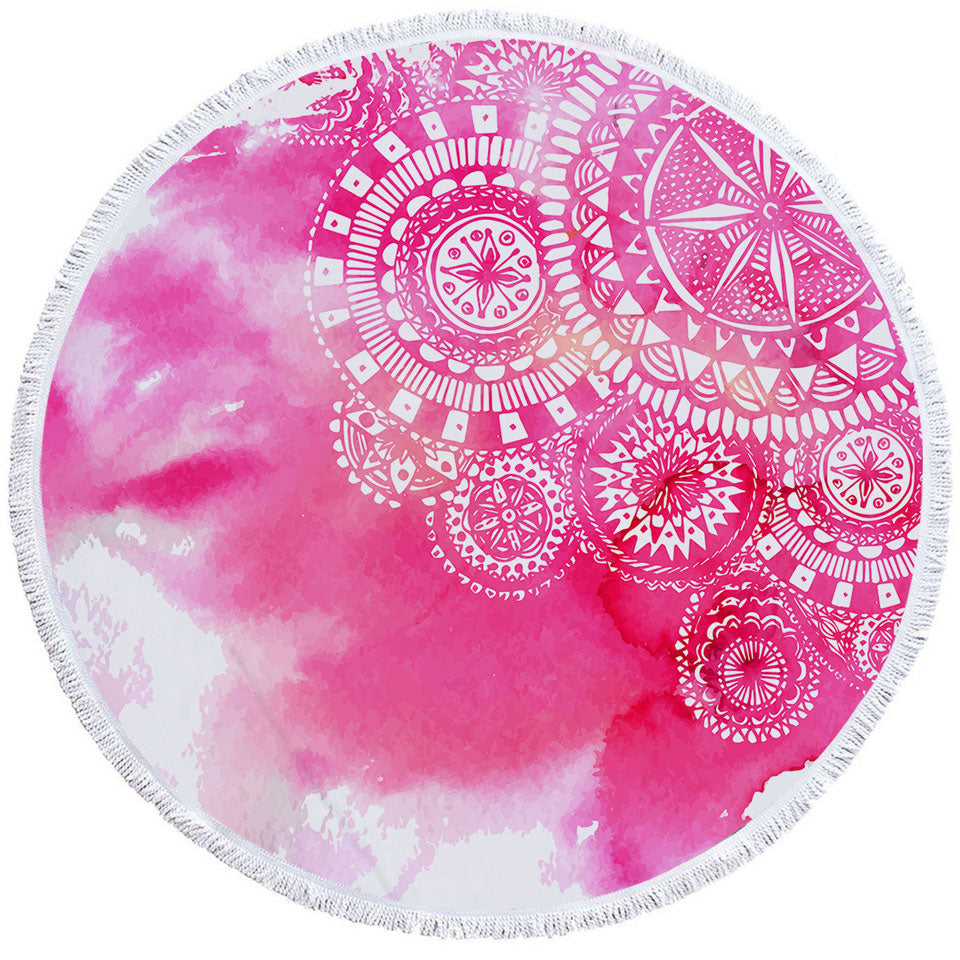 Pink Fog and White Mandalas Nice Beach Towels