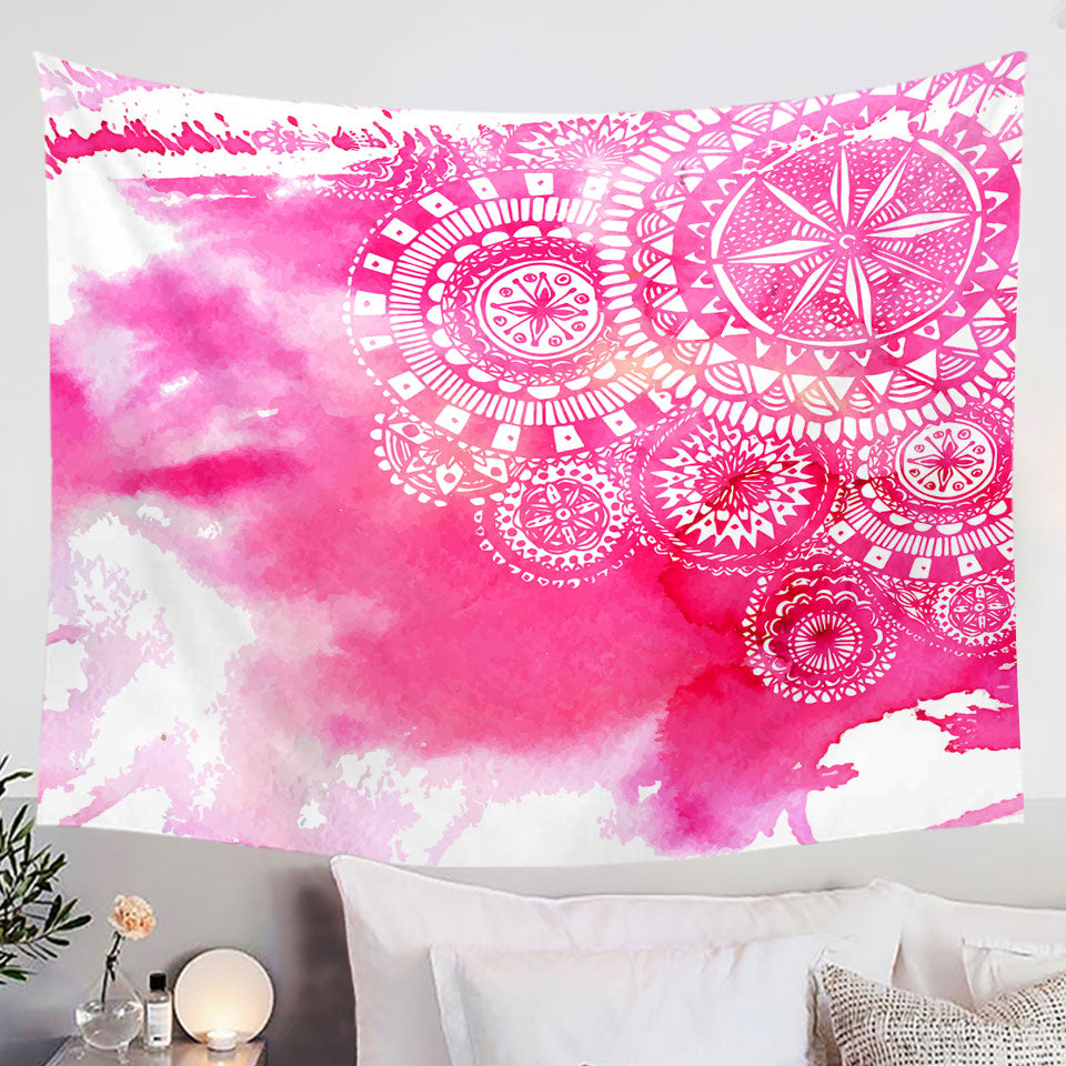 Pink Fog and White Mandalas Tapestries