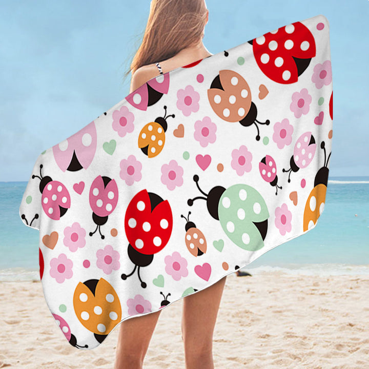 Pink Little Flowers and Ladybugs Pool Towels