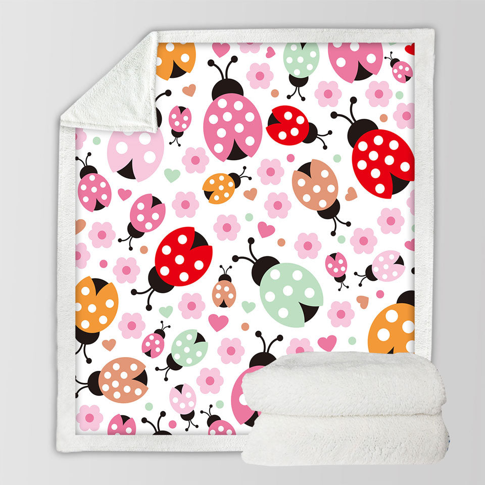 Pink Little Flowers and Ladybugs Sherpa Blanket