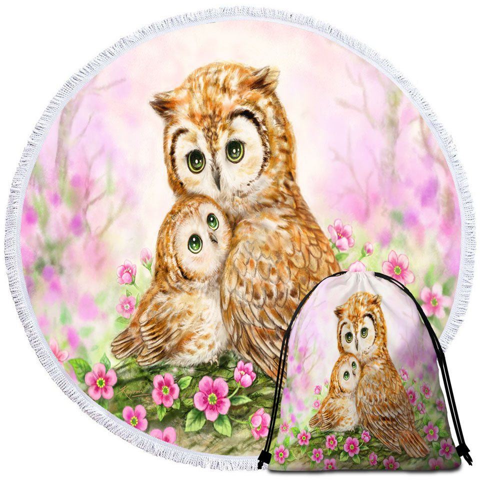Pink Nice beach Towels Nature and Flowers Owls Cuddle