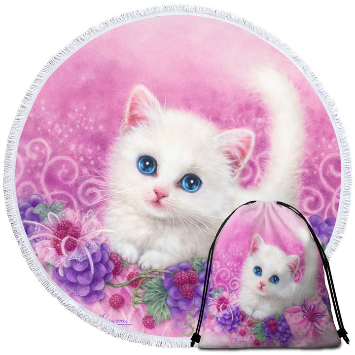 Pink Present White Kitten with Grapes Beach Towels Near Me