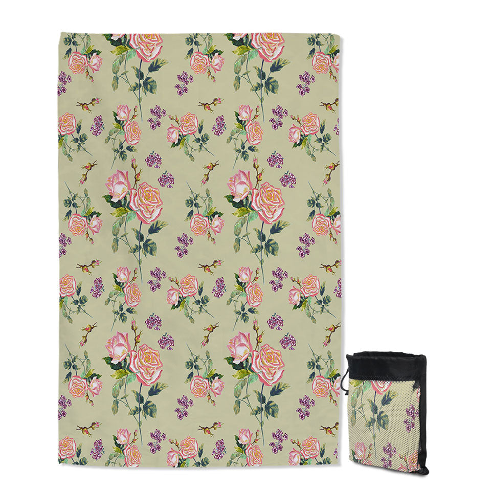 Pink Roses Quick Dry Beach Towel
