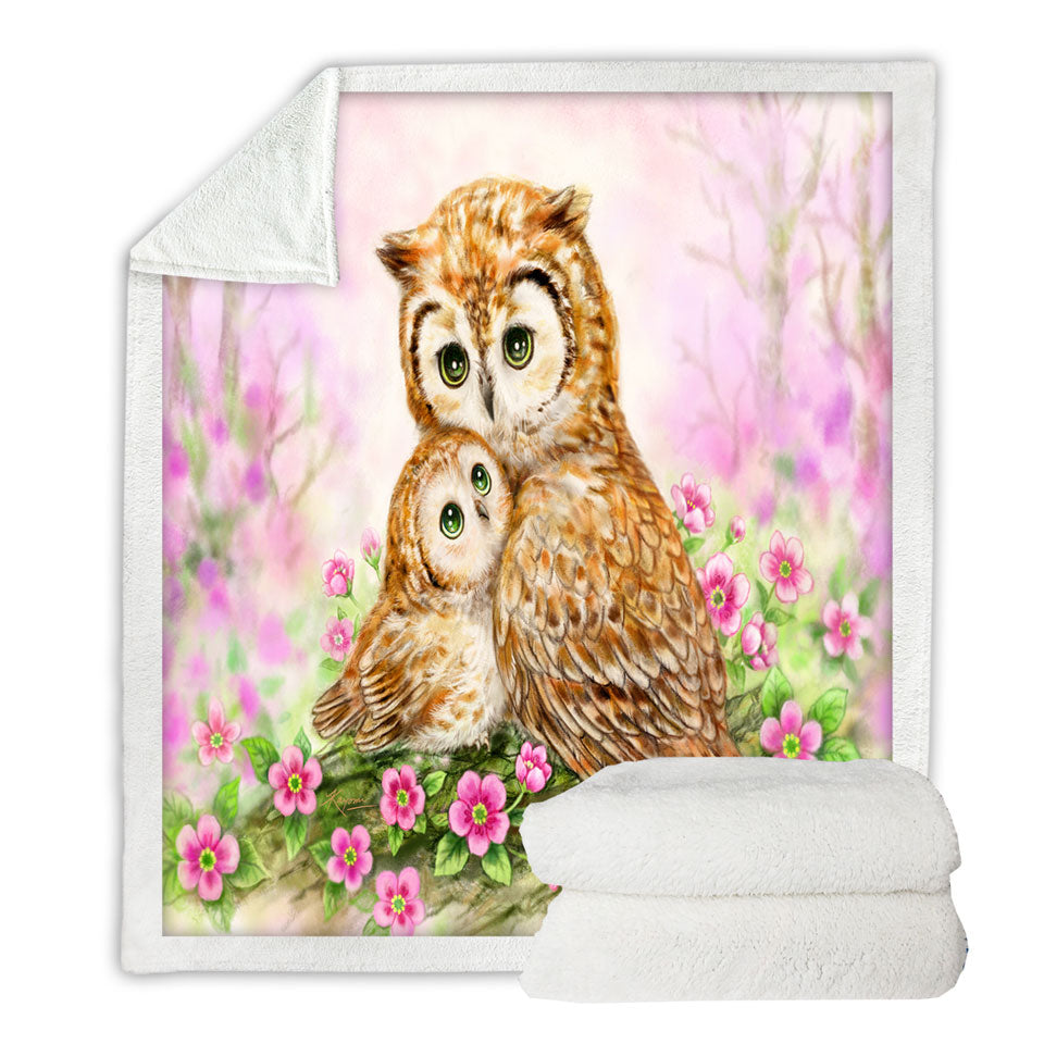 Pink Sherpa Blankets Nature and Flowers Owls Cuddle