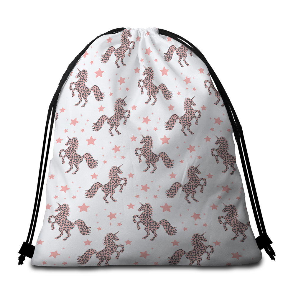 Pink Unicorns and Stars Beach Towel Bags