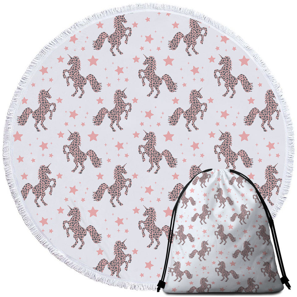 Pink Unicorns and Stars Circle Beach Towel