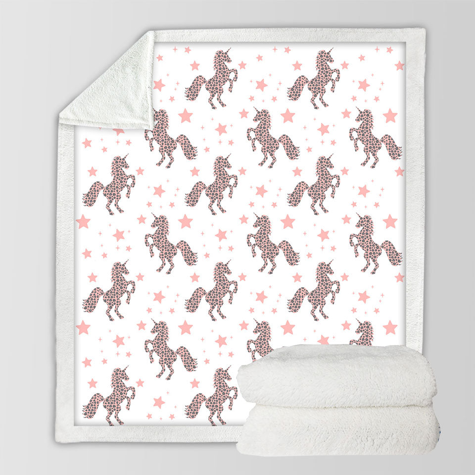 Pink Unicorns and Stars Sherpa Blanket