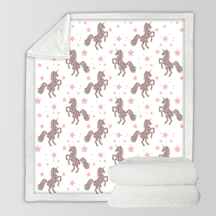 Pink Unicorns and Stars Sherpa Blanket