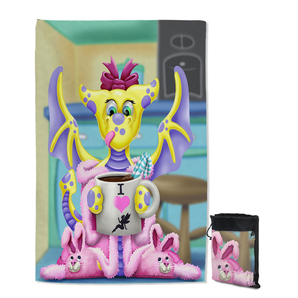 Pink and Purple Girly Beach Towels with Dragon