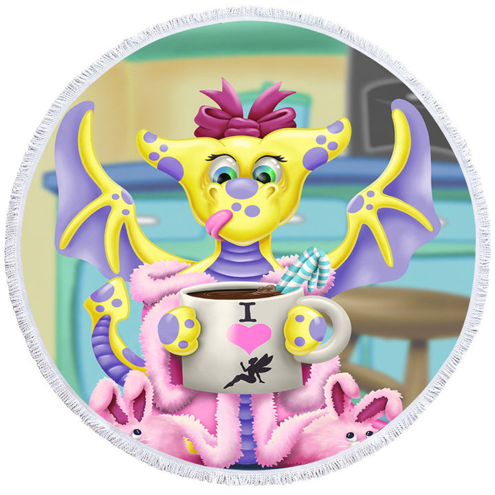 Pink and Purple Girly Circle Beach Towel of Dragon