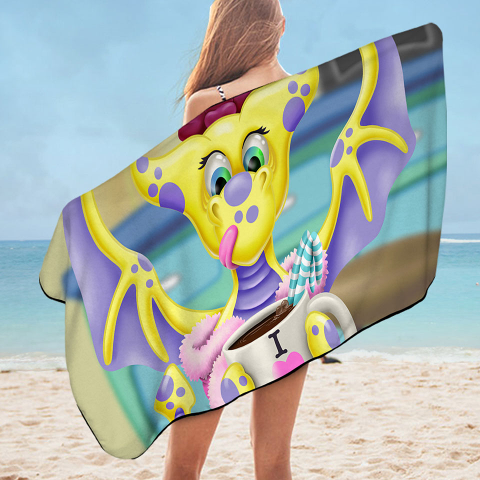Pink and Purple Girly Microfiber Beach Towel with Dragon