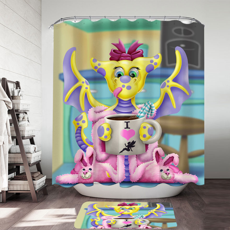 Pink and Purple Girly Shower Curtain with Dragon