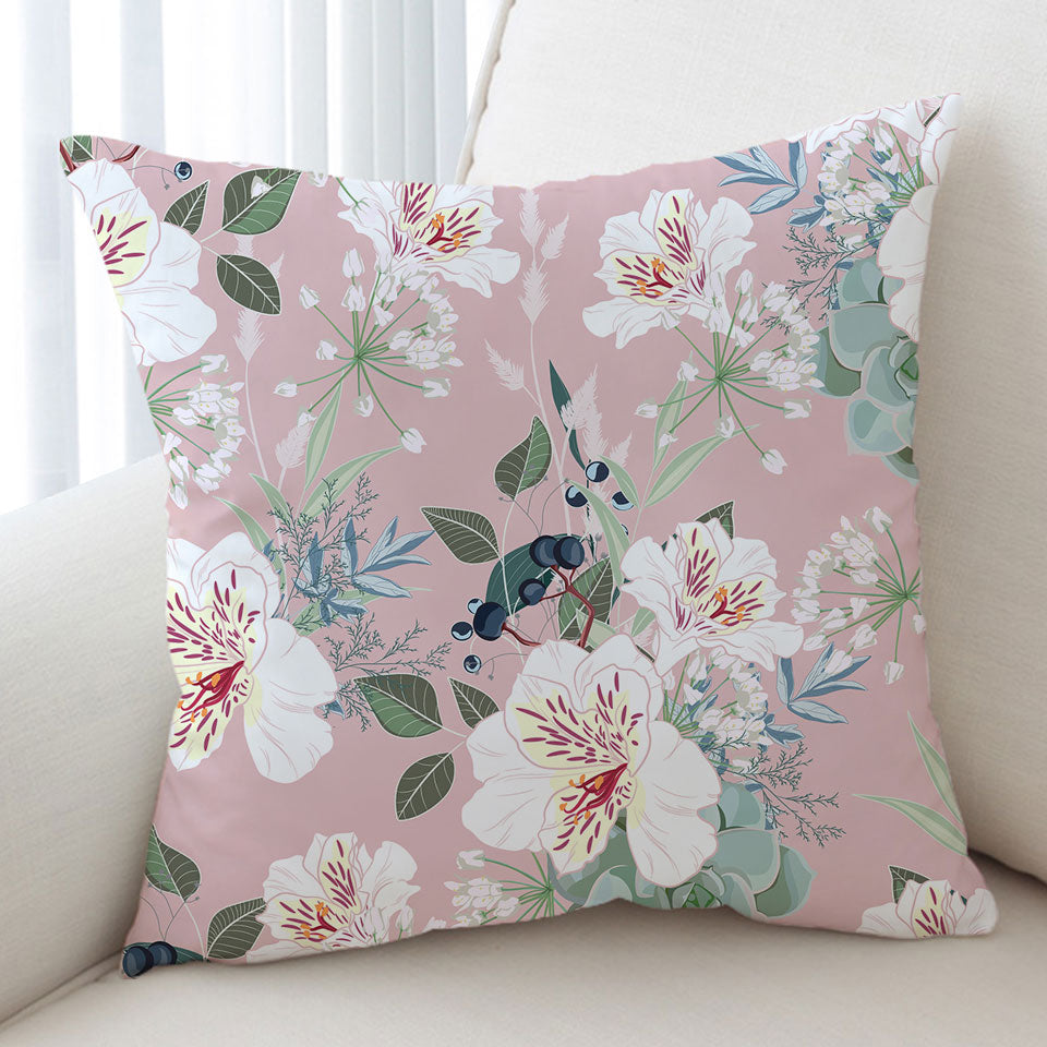 Pink under White Flowers Decorative Pillows
