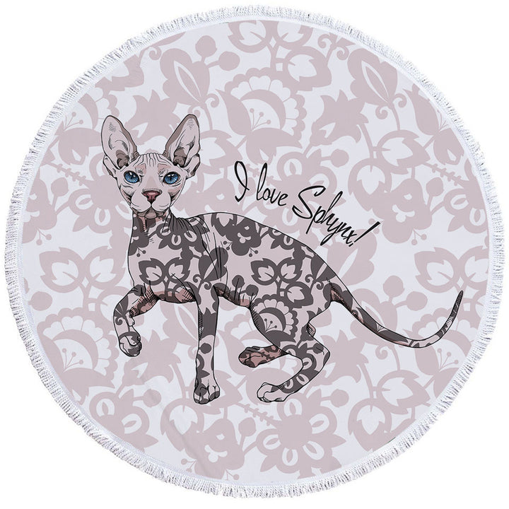 Pinkish Floral Pattern Sphynx Cat Beach Towels