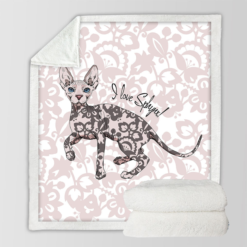 Pinkish Floral Pattern Sphynx Cat Fleece Blankets