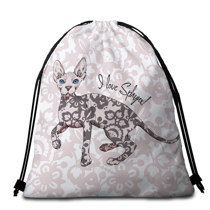 Pinkish Floral Pattern Sphynx Cat Packable Beach Towel