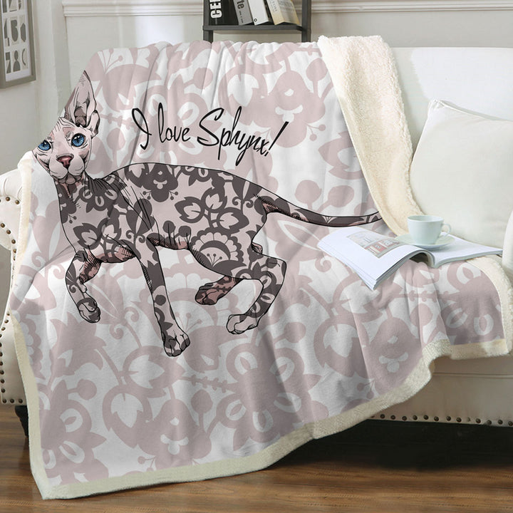 Pinkish Floral Pattern Sphynx Cat Sherpa Blanket for Women