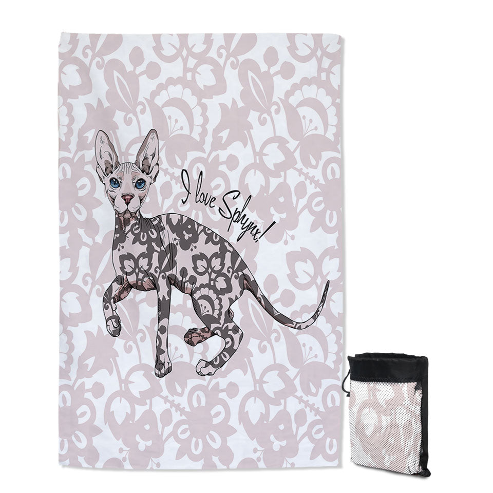 Pinkish Floral Pattern Sphynx Cat Travel Beach Towel for Women
