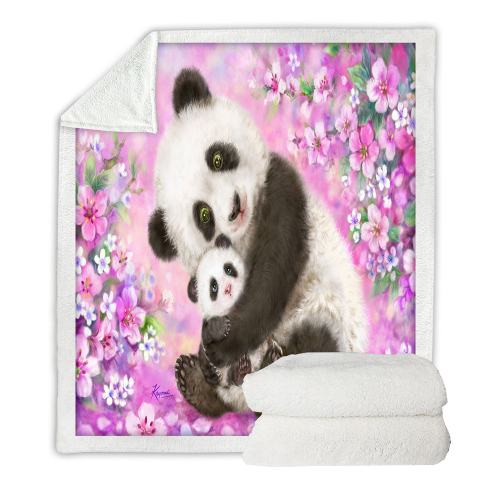 Pinkish Flowers Throws Panda Mom and Baby