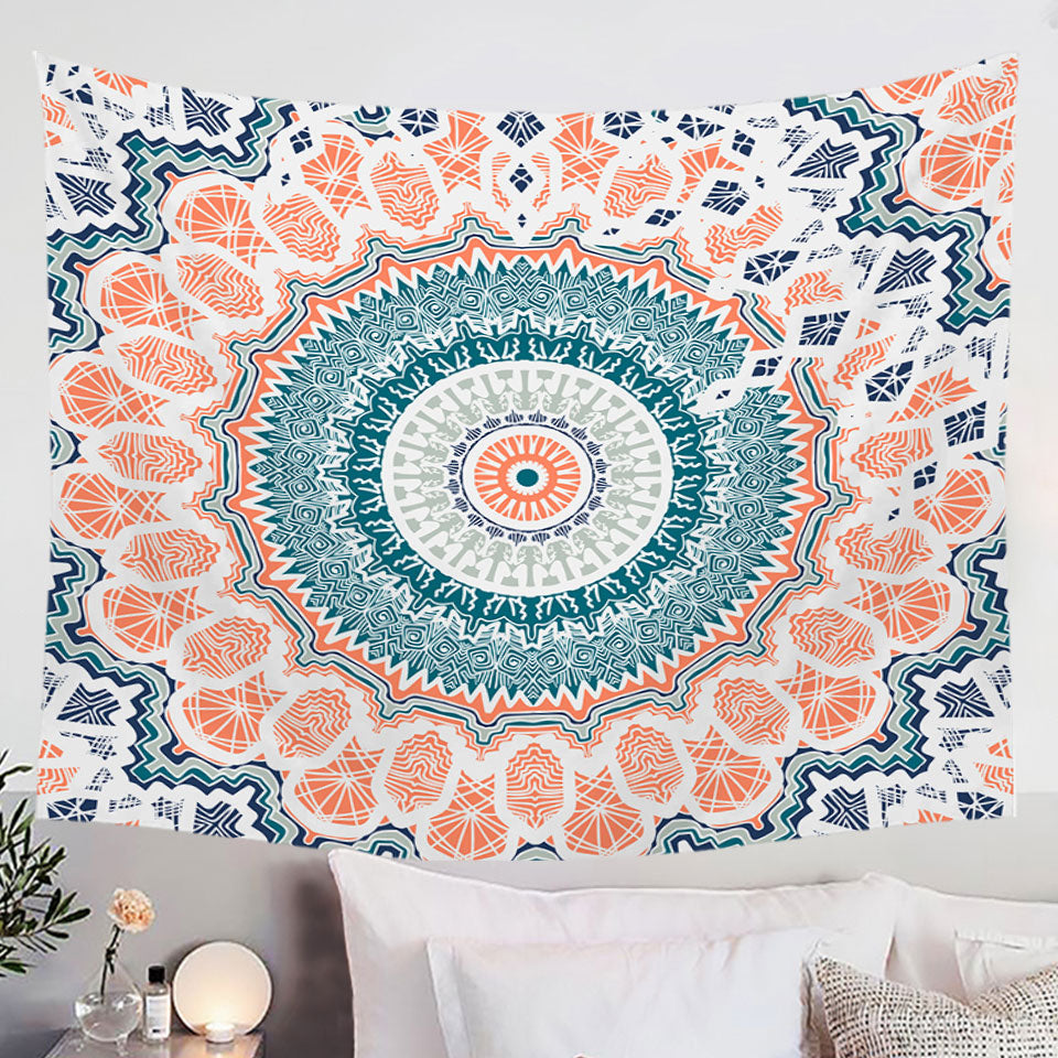 Pinkish Peach Wall Decor Tapestry Aztec Mandala