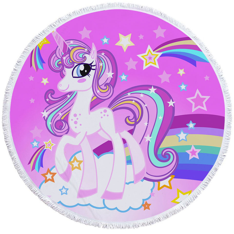 Pinkish Rainbow Unicorn Circle Towel for Girls