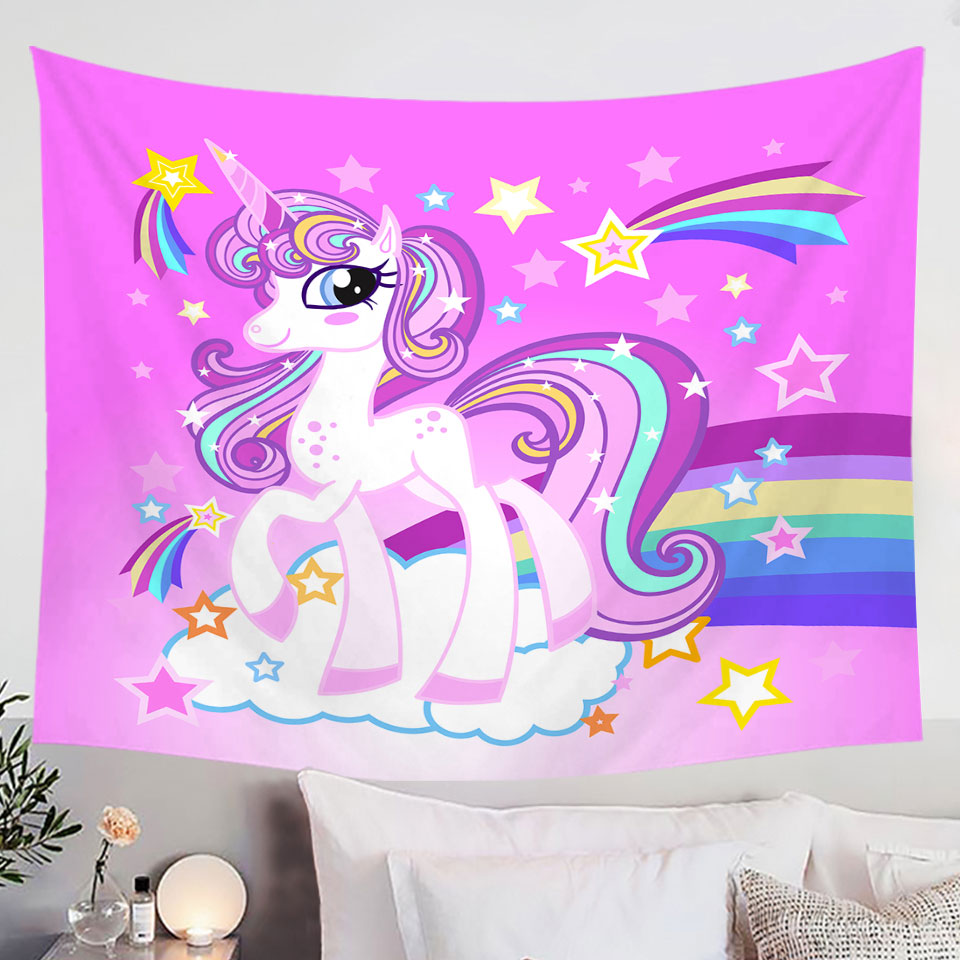 Pinkish Rainbow Unicorn Hanging Fabric On Wall