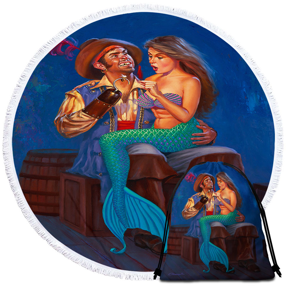 Pirate Beach Towels The Proposal Funny Cool Pirate and Mermaid