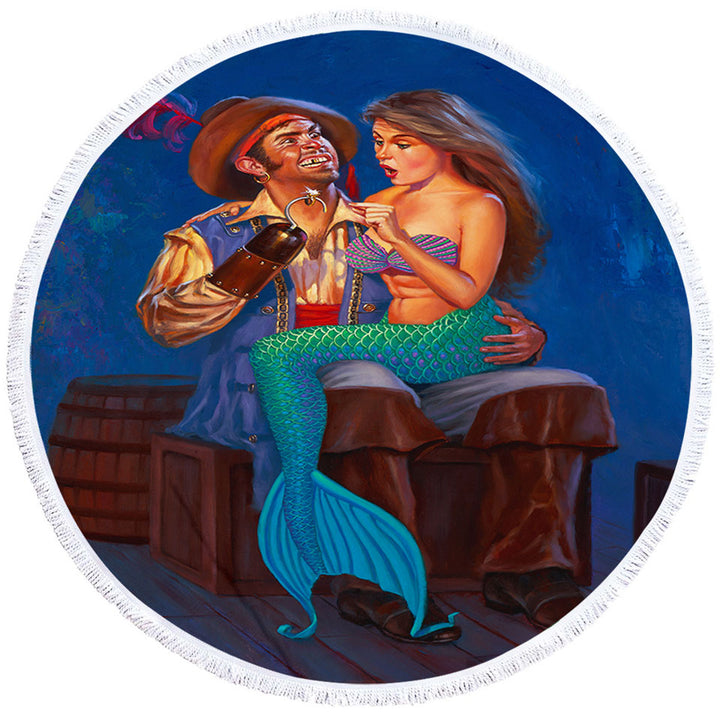 Pirate Circle Beach Towel The Proposal Funny Cool Pirate and Mermaid