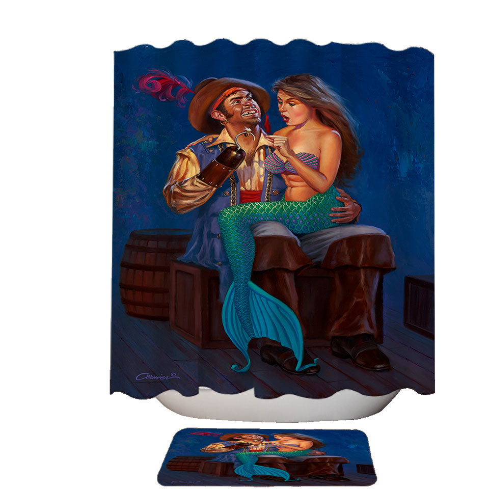 Pirate Shower Curtain The Proposal Funny Cool Pirate and Mermaid