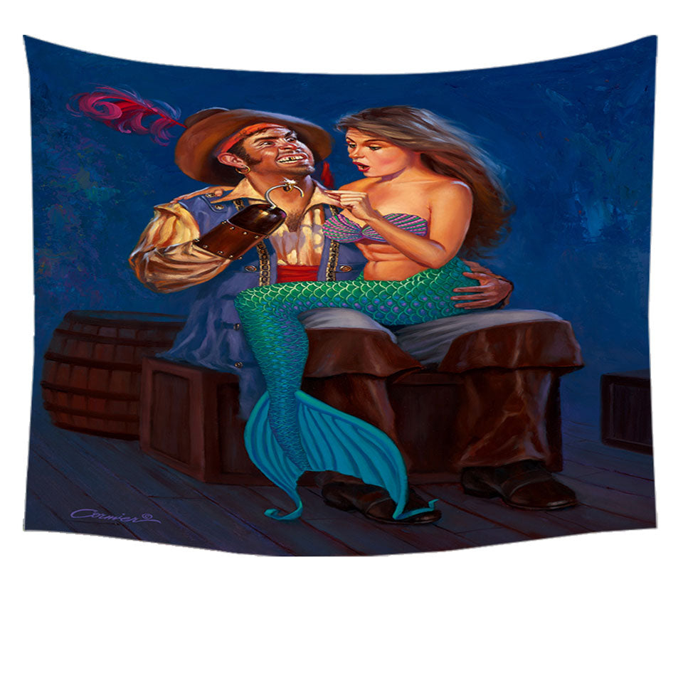 Pirate Tapestry Wall Decor The Proposal Funny Cool Pirate and Mermaid