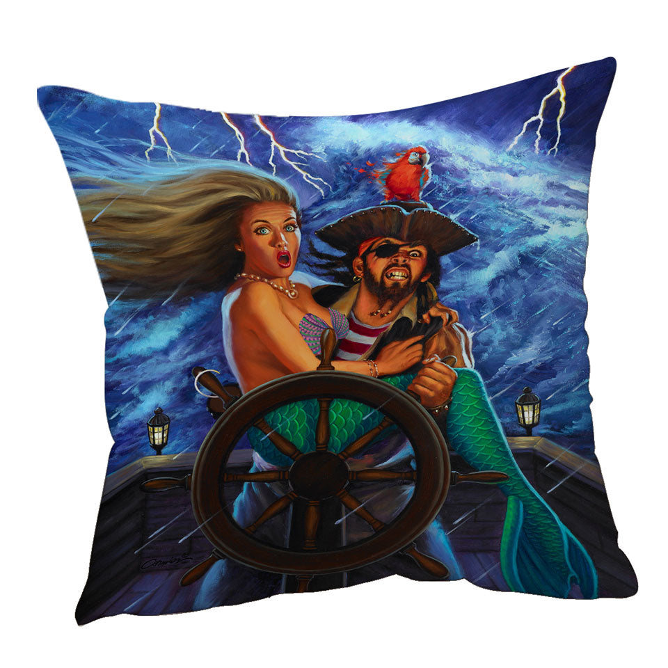 Pirate Throw Pillows Stormy Ocean Pirate and Mermaid Fun Honeymoon