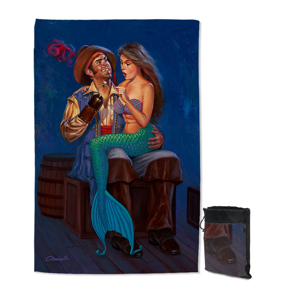Pirate Unique Beach Towels for Travel The Proposal Funny Cool Pirate and Mermaid