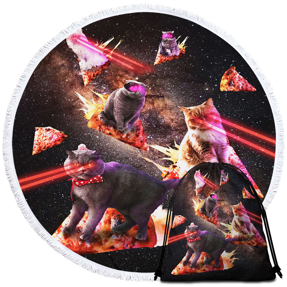 Places to Buy Beach Towels and Bags Set with Funny and Cool Galaxy Pizza Cats with Laser Eyes
