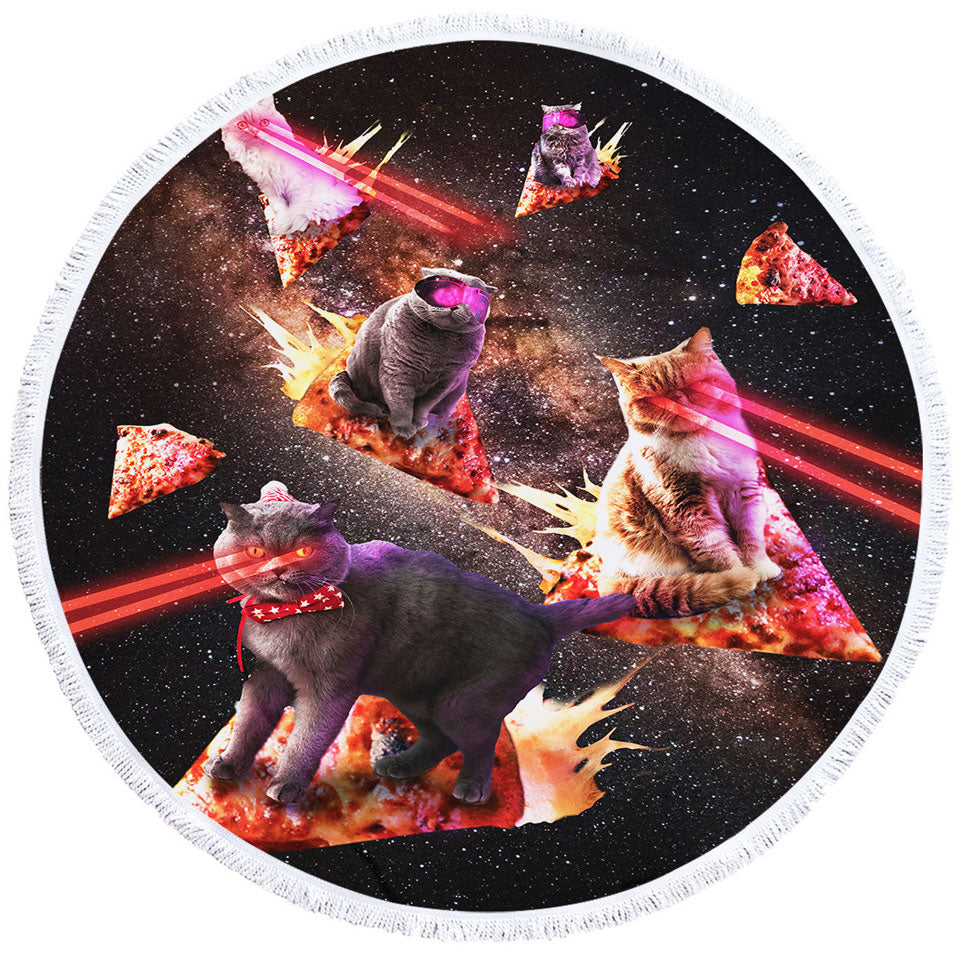 Places to Buy Circle Beach Towels with Funny and Cool Galaxy Pizza Cats with Laser Eyes