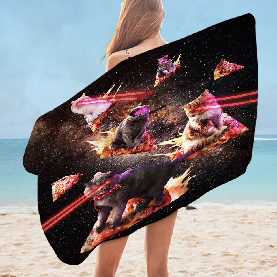 Places to Buy Pool Towels with Funny and Cool Galaxy Pizza Cats with Laser Eyes