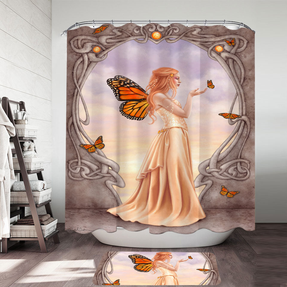Places to Buy Shower Curtains  with Butterflies and Peach Citrine Butterfly Girl