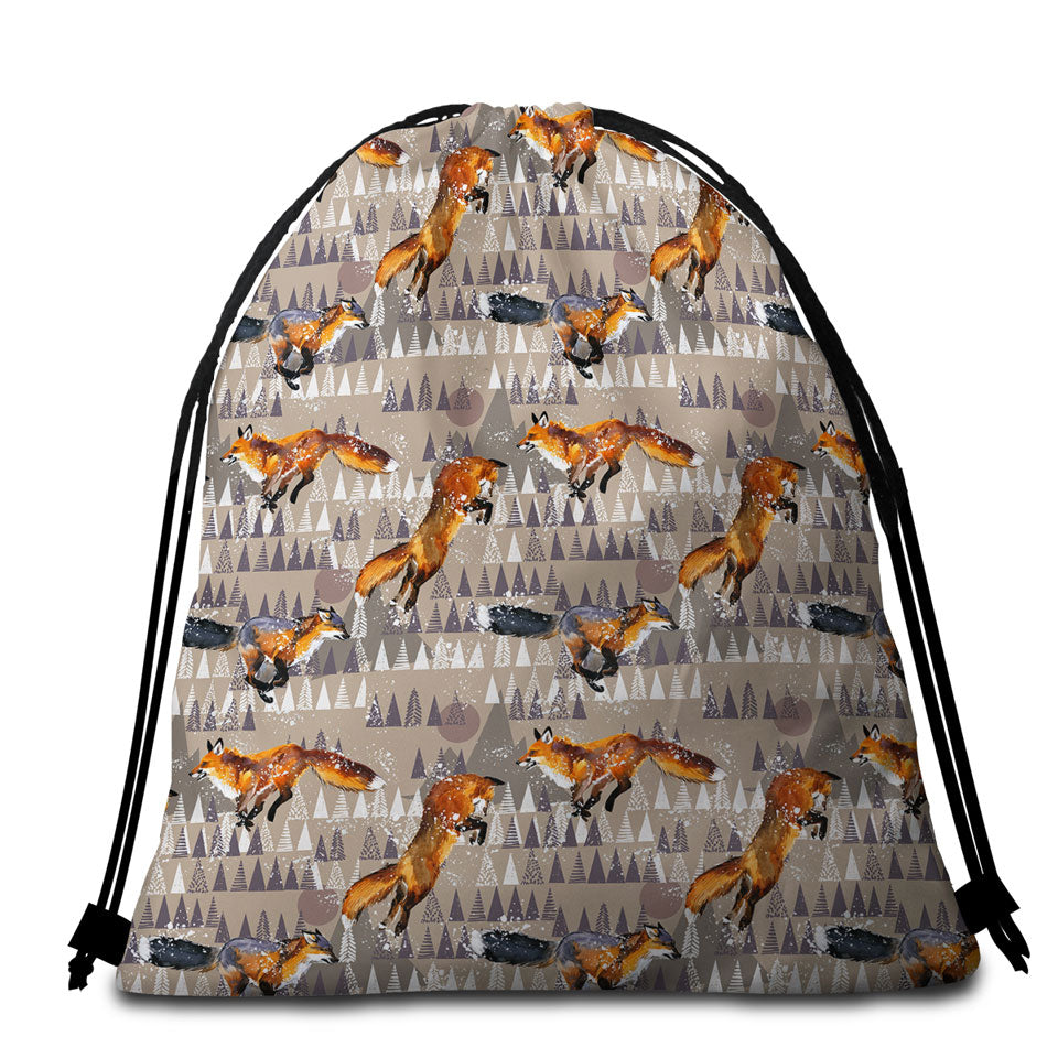 Playful Fox Beach Towels and Bags Set