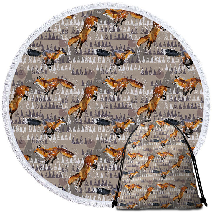 Playful Fox Circle Beach Towel