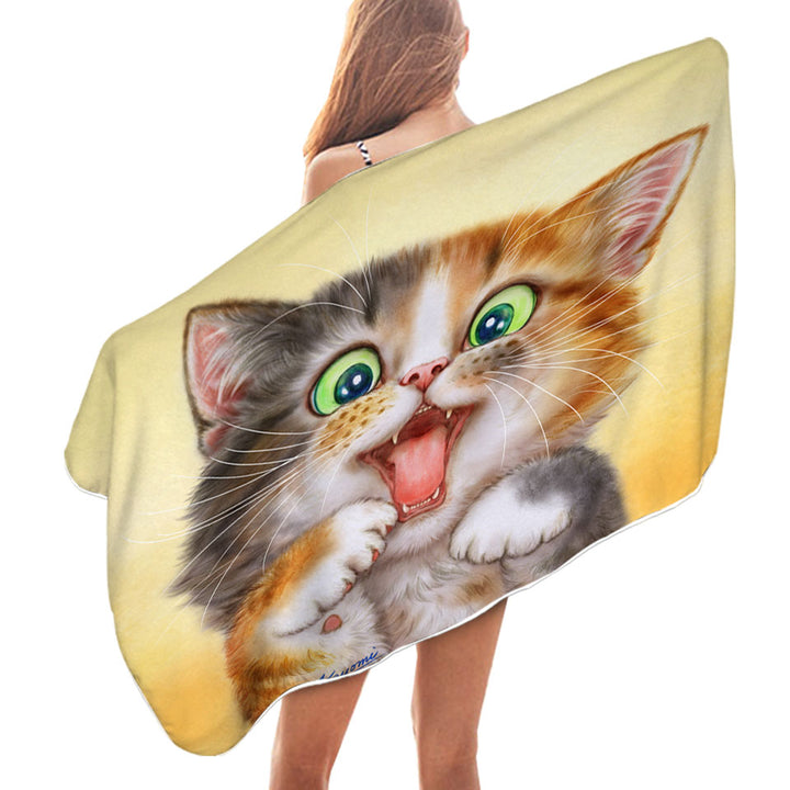 Playful Microfibre Beach Towels Beautiful Kitten Cats Art Paintings